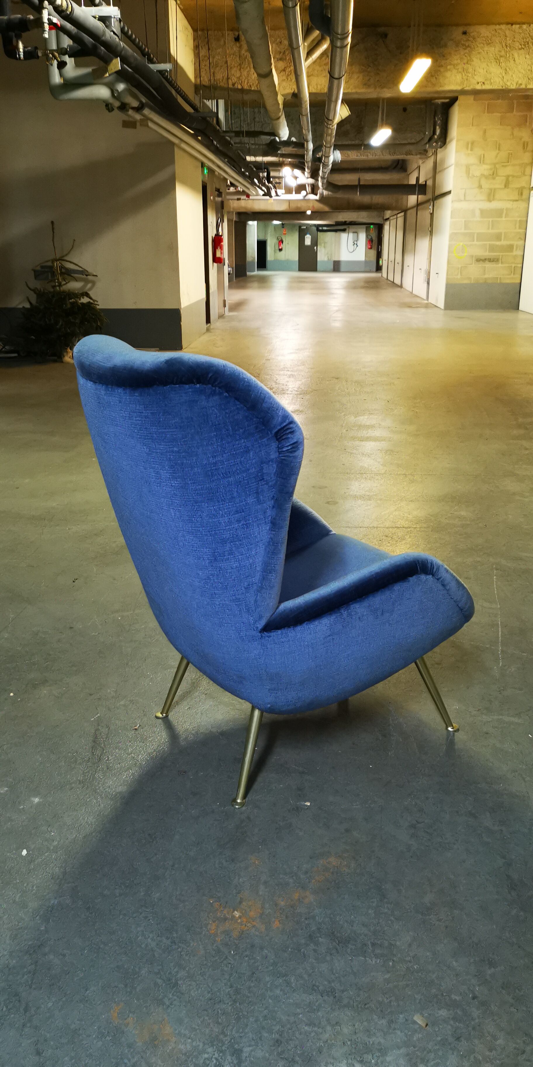Fauteuil wingchair bergère années 50 60 bleu