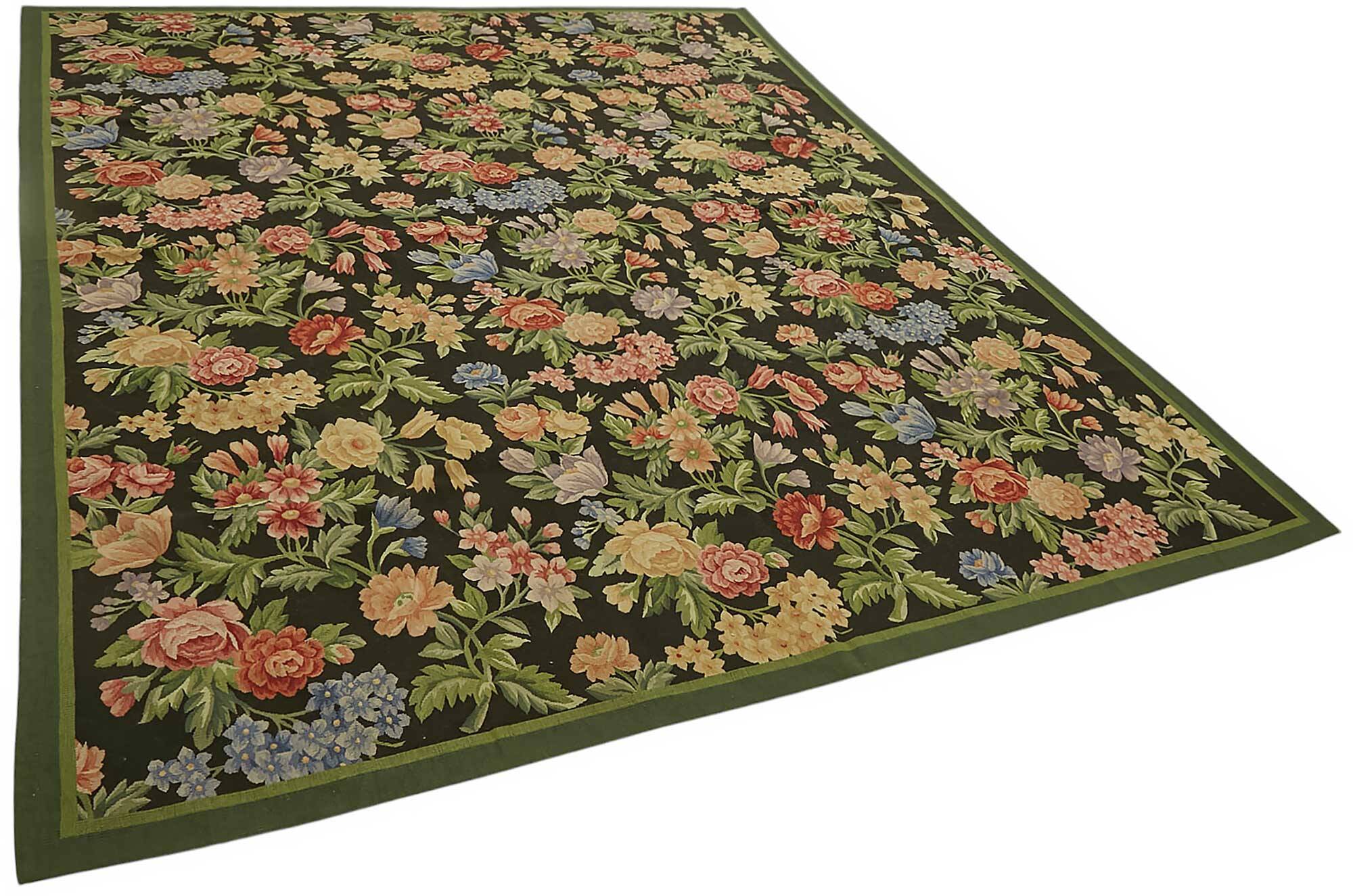 Handmade European Vintage Aubusson Kilim 238 cm x 306 cm