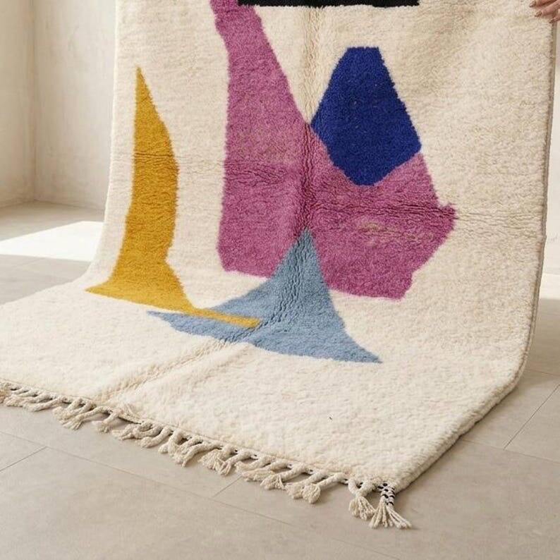 Handmade Beni Ourain Berber rug with colourful patterns 1.4/2.6 m
