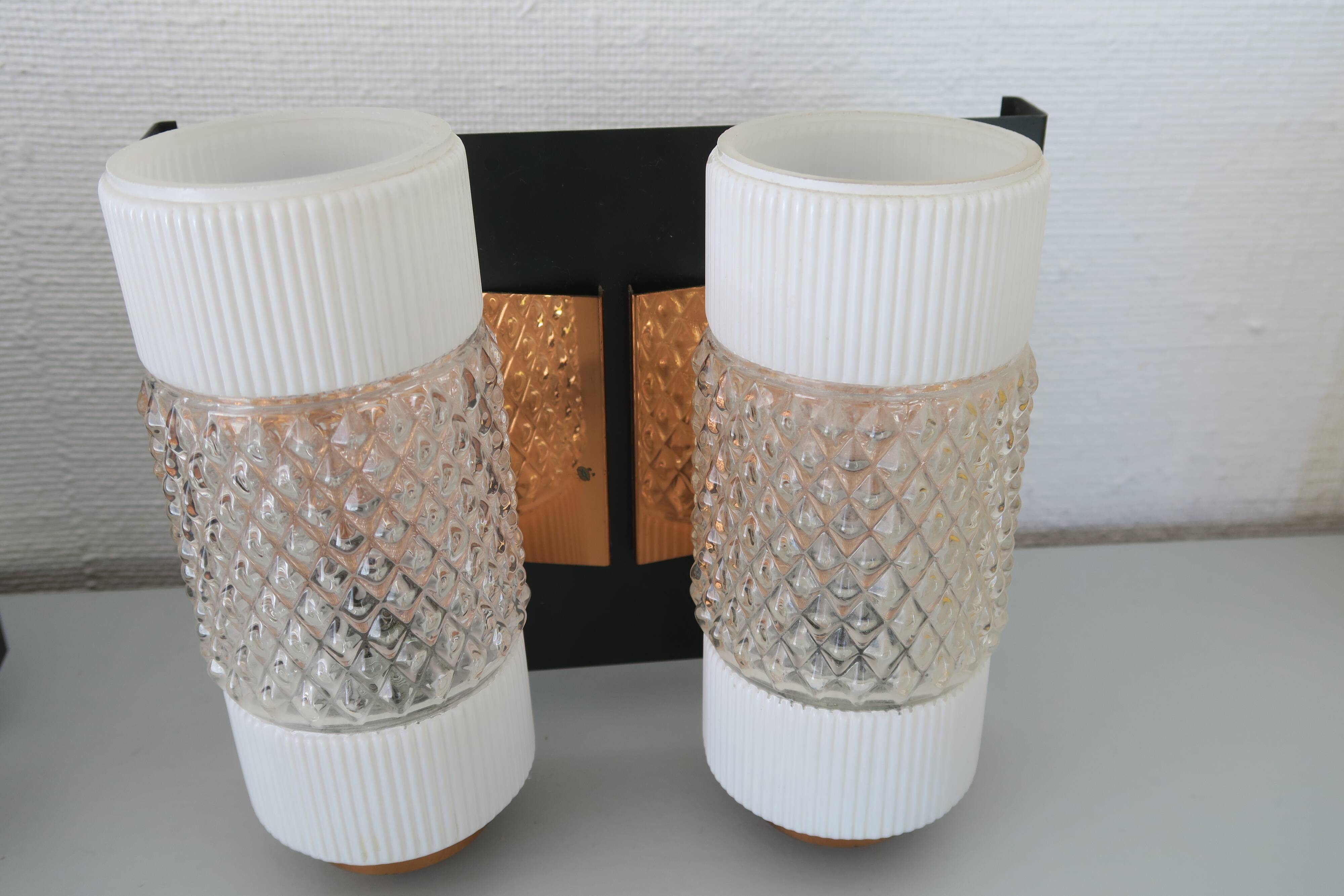 Pair of vintage double wall lights Neuhaus Leuchten 1950 with label.