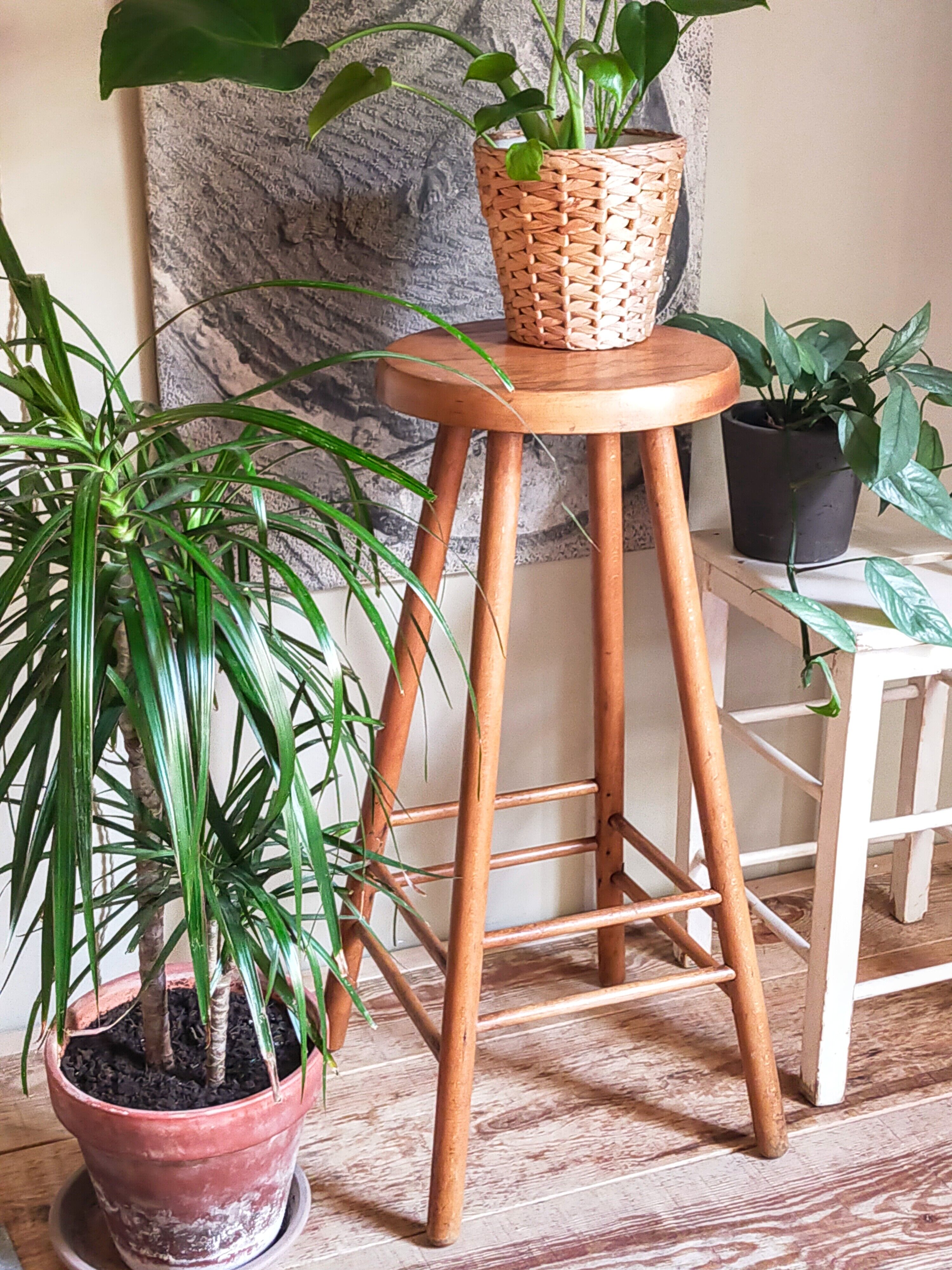 Vintage solid blond wood bar stool