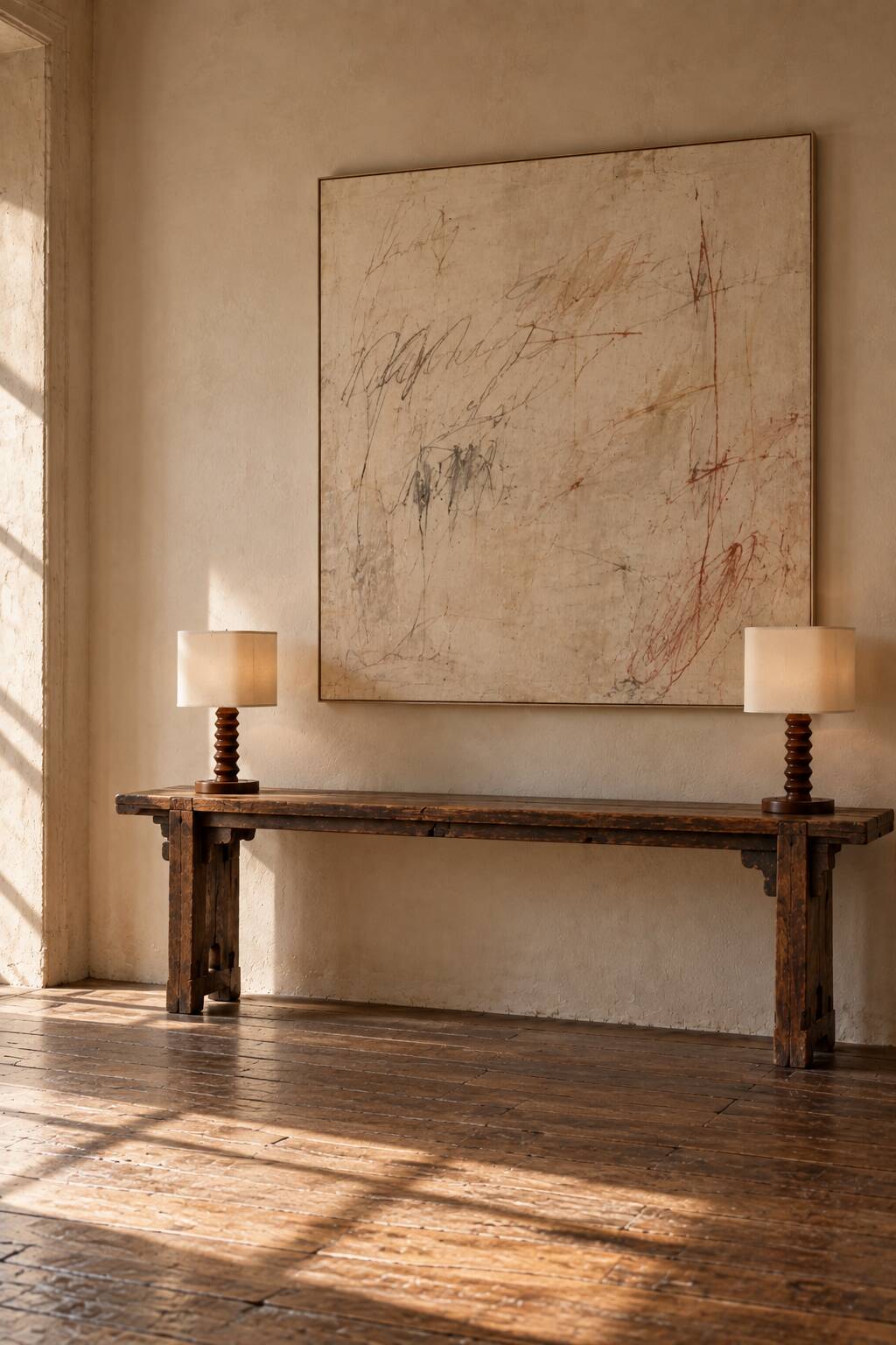 Pair of French Art Deco Wooden Table Lamps Attributed to Charles Dudouyt