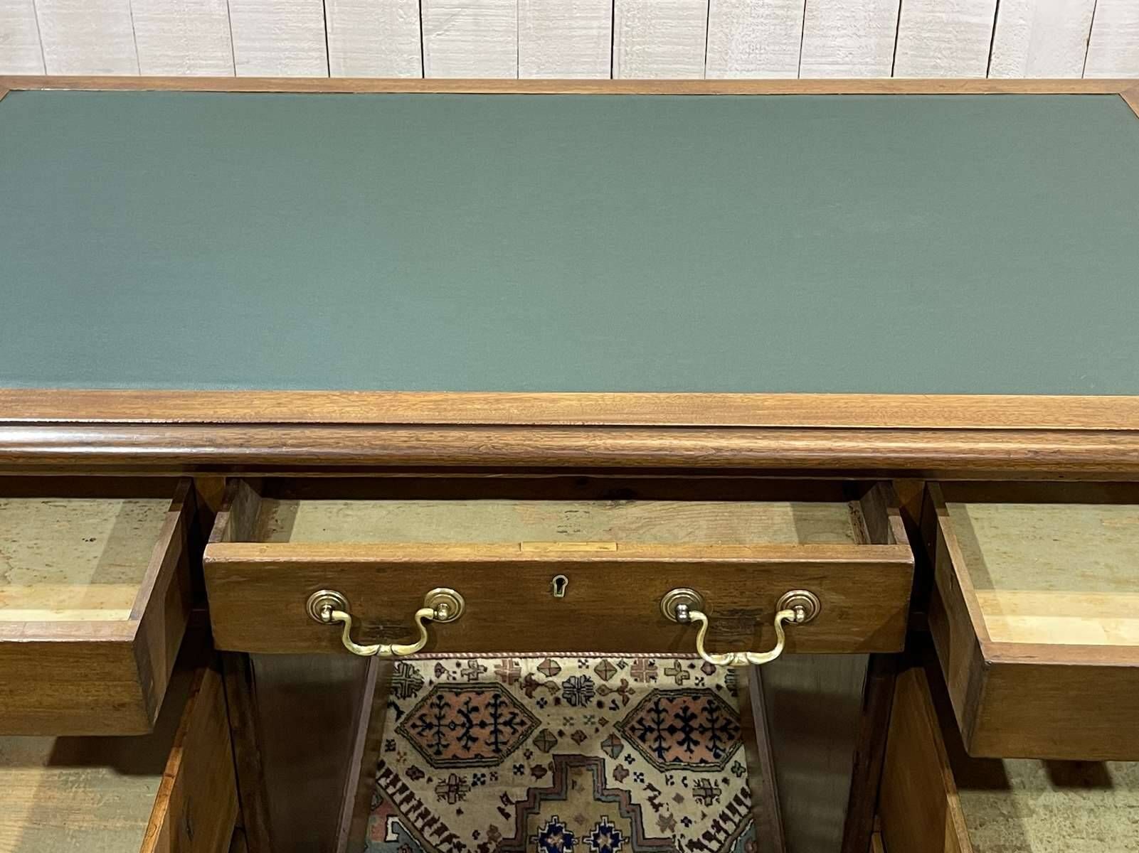 Late 19th century English mahogany desk with pedestals and leather top