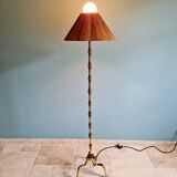 Brass floor lamp with rattan shade, 1950s-60s.