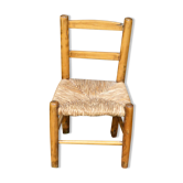 Charming little wooden and straw chair for vintage 1960 children
