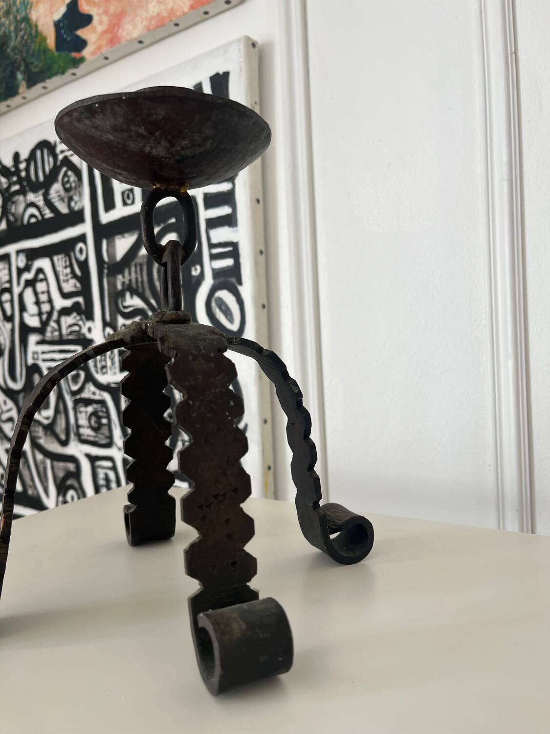 Brutalist iron candlestick Folk art