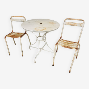 Salon de jardin ancien bistrot table avec 2 chaises