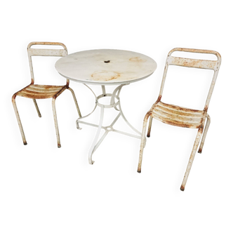 Salon de jardin ancien bistrot table avec 2 chaises