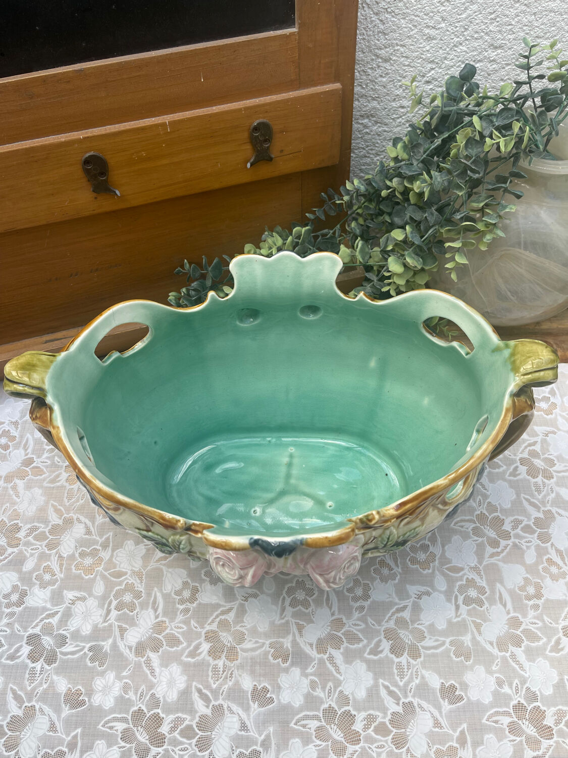 Large Onnaing Barbotine Planter / Planter circa 1900 Ar Style