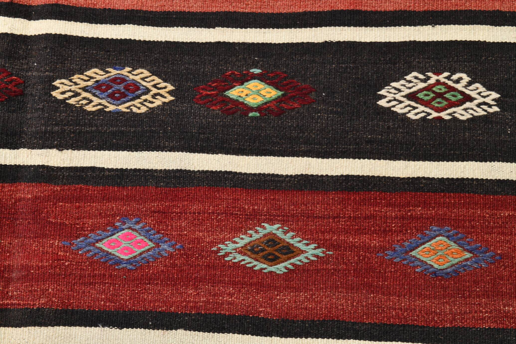 5x7 Red Black Handmade Persian Kilim Rug, 168x228Cm