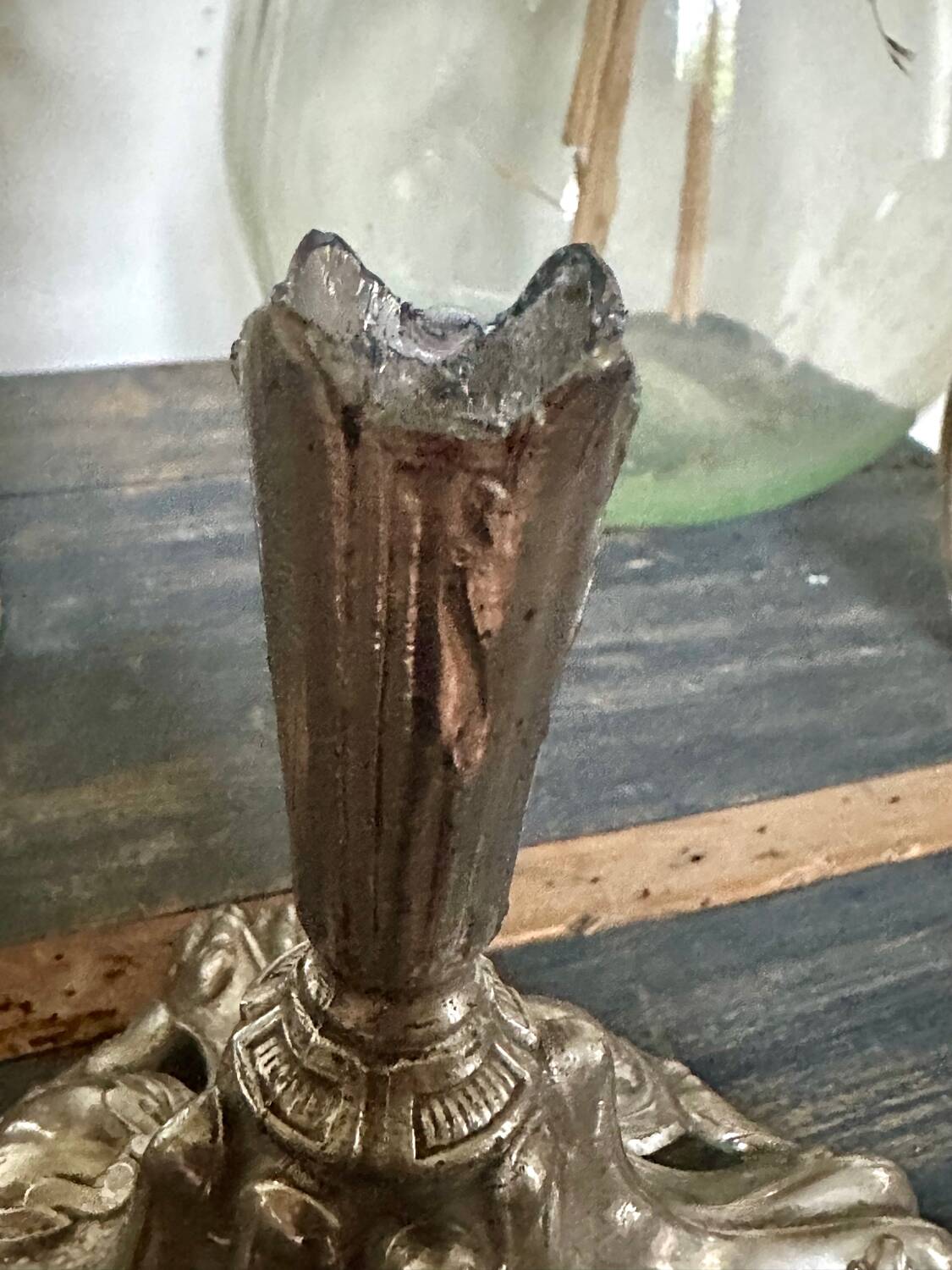 Silver metal candle holder