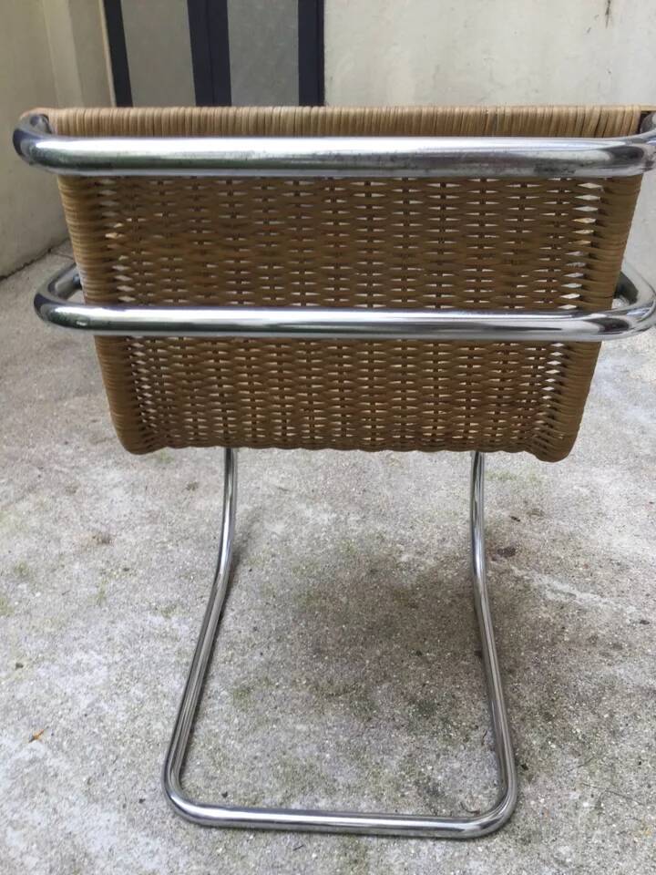 Ludwig van der Rohe MR12 rattan and tubular chrome armchair