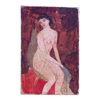 Peinture à l'huile expressionniste d'une femme nue, sans cadre