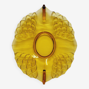 Old Art Deco Dish In Amber Crystal Czechoslovakia