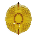 Ancien Plat Art Déco En Cristal Ambré Tchécoslovaquie