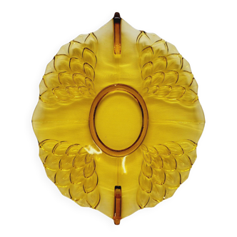 Old Art Deco Dish In Amber Crystal Czechoslovakia