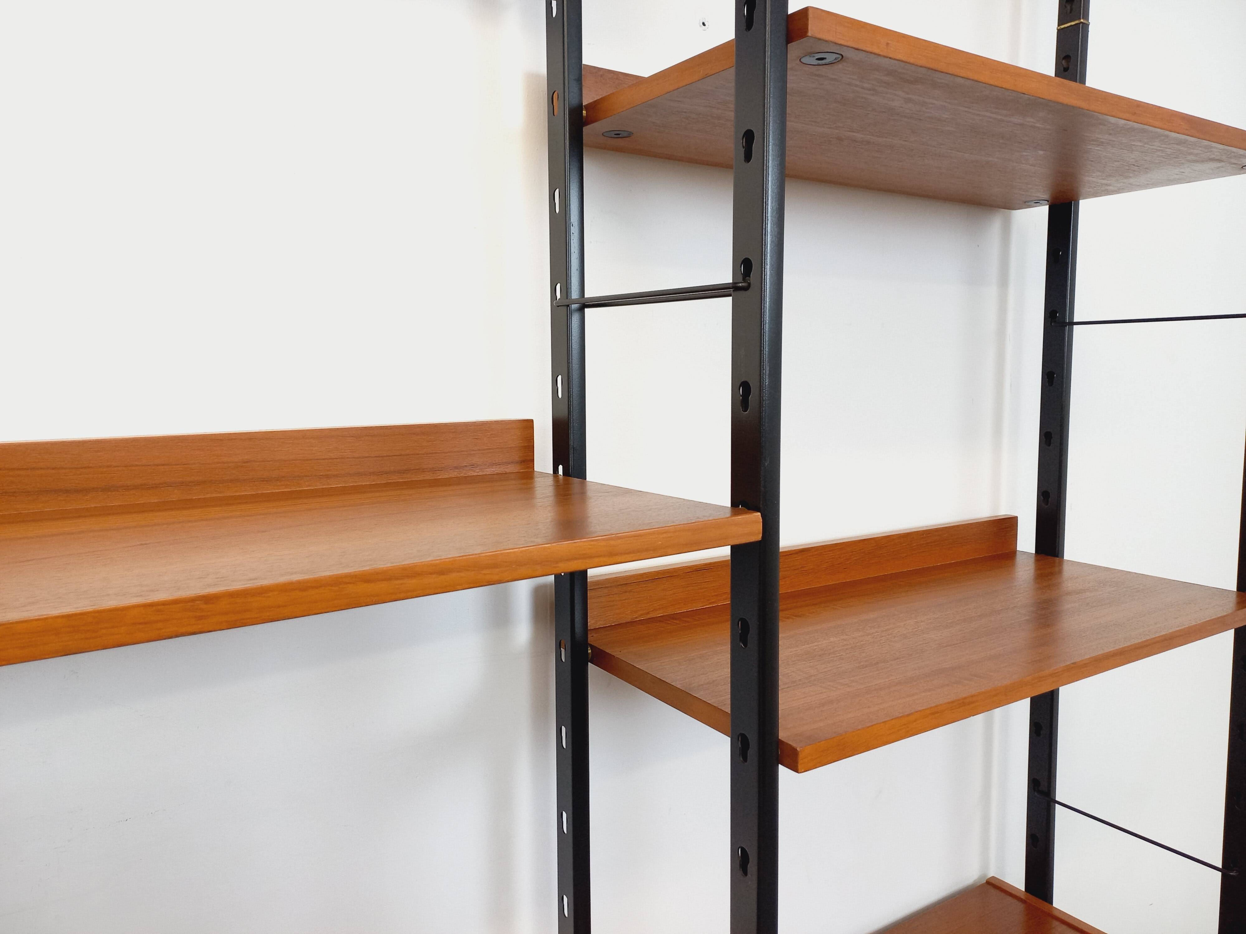 Vintage Italian double modular shelf bookcase in teak and metal