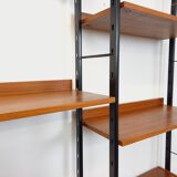 Vintage Italian double modular shelf bookcase in teak and metal