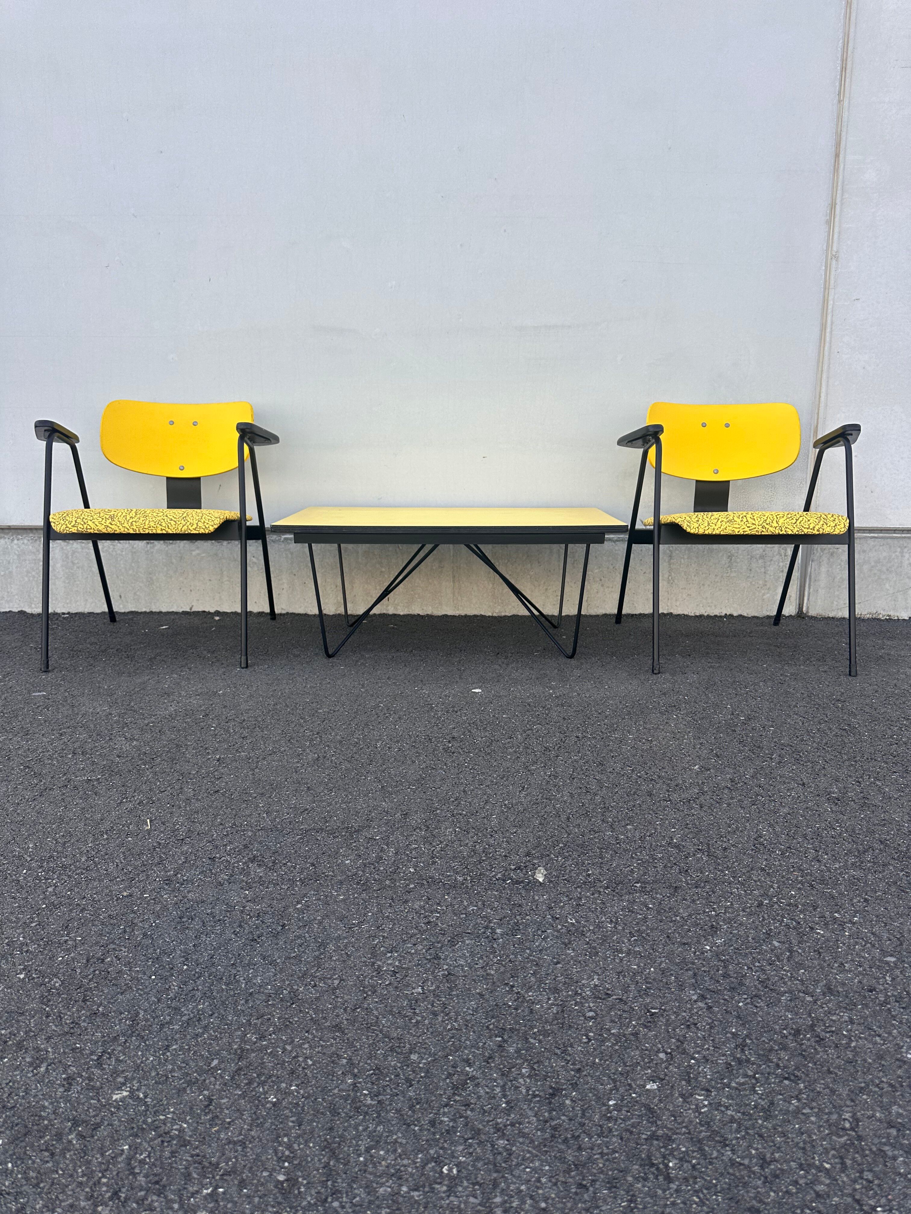 Ensemble table basse et 2 chaises Willy Van der Meeren, Belgique 1950