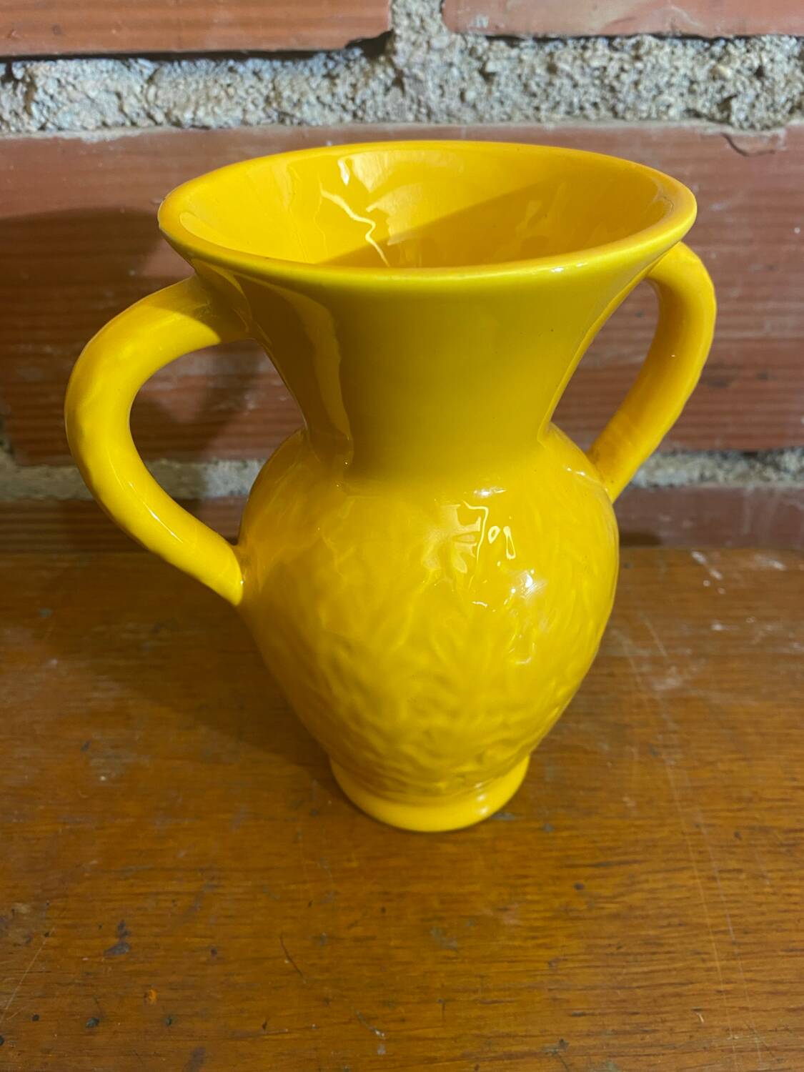 Antique Vase with Handles Yellow Ceramic Vintage Decoration #C605