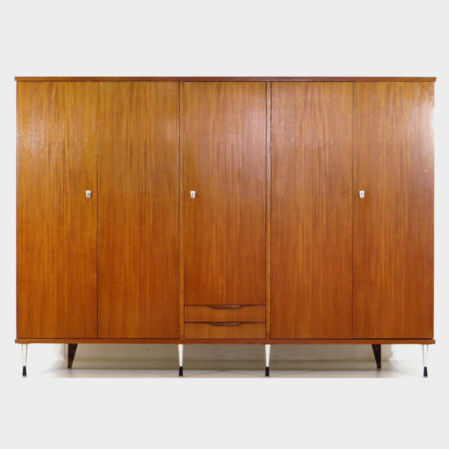 XL Vintage mid century modern 5-door wardrobe in teak, Italian style 1960s
