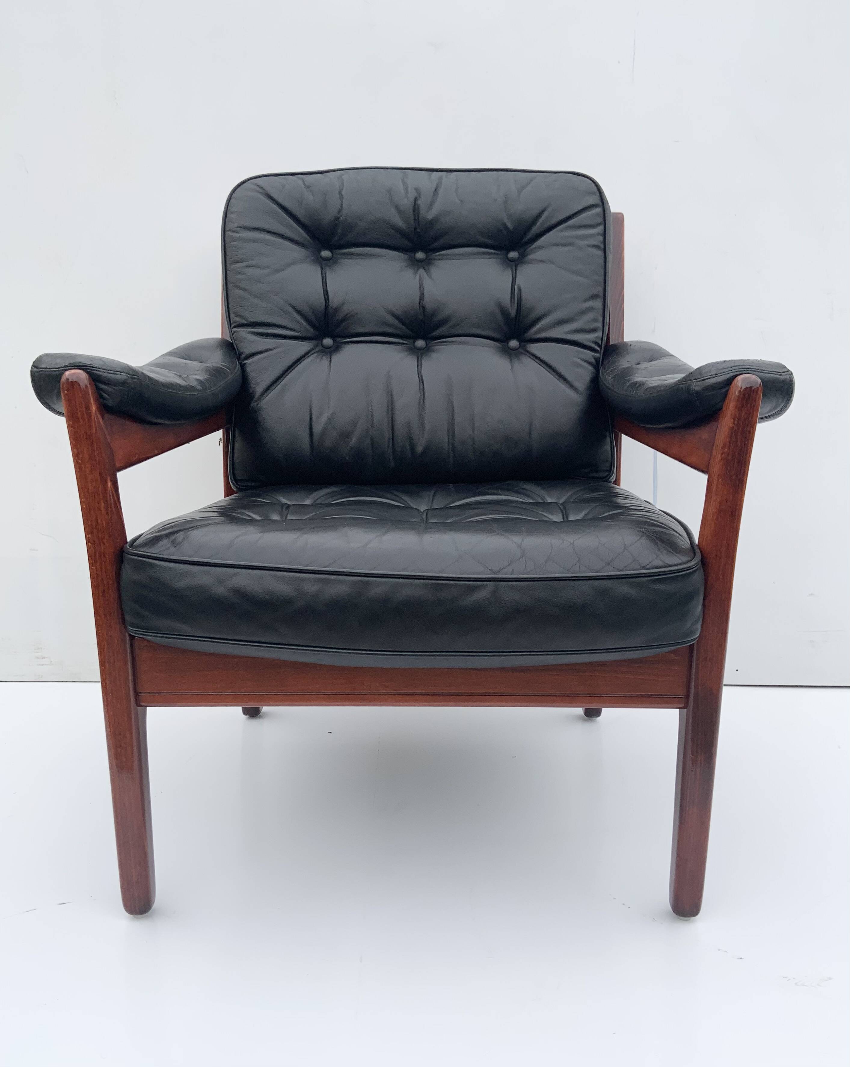 Vintage black leather lounge chair by gote mobler 1970s