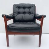 Vintage black leather lounge chair by gote mobler 1970s
