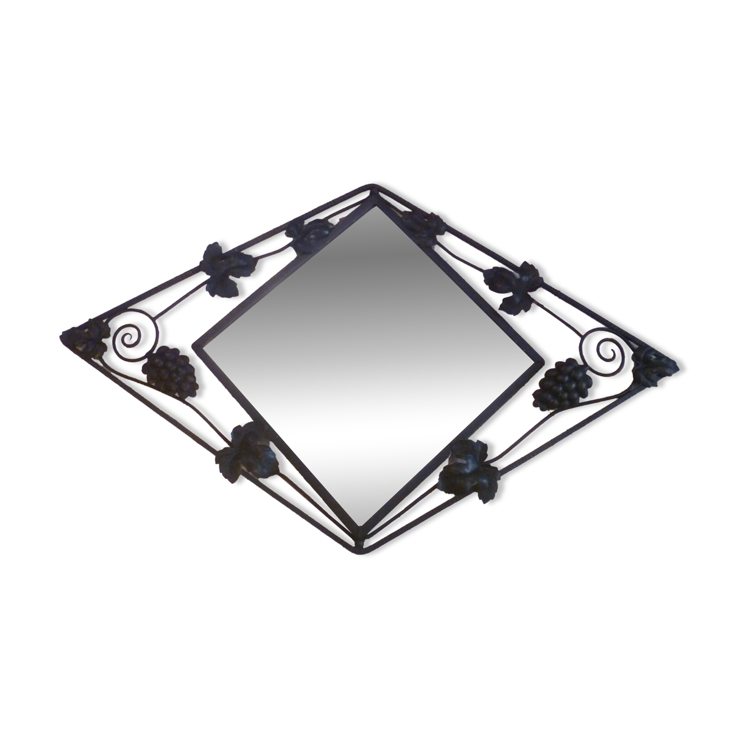 Art deco beveled mirror in wrought iron with grape decor