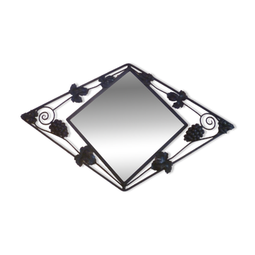 Art deco beveled mirror in wrought iron with grape decor
