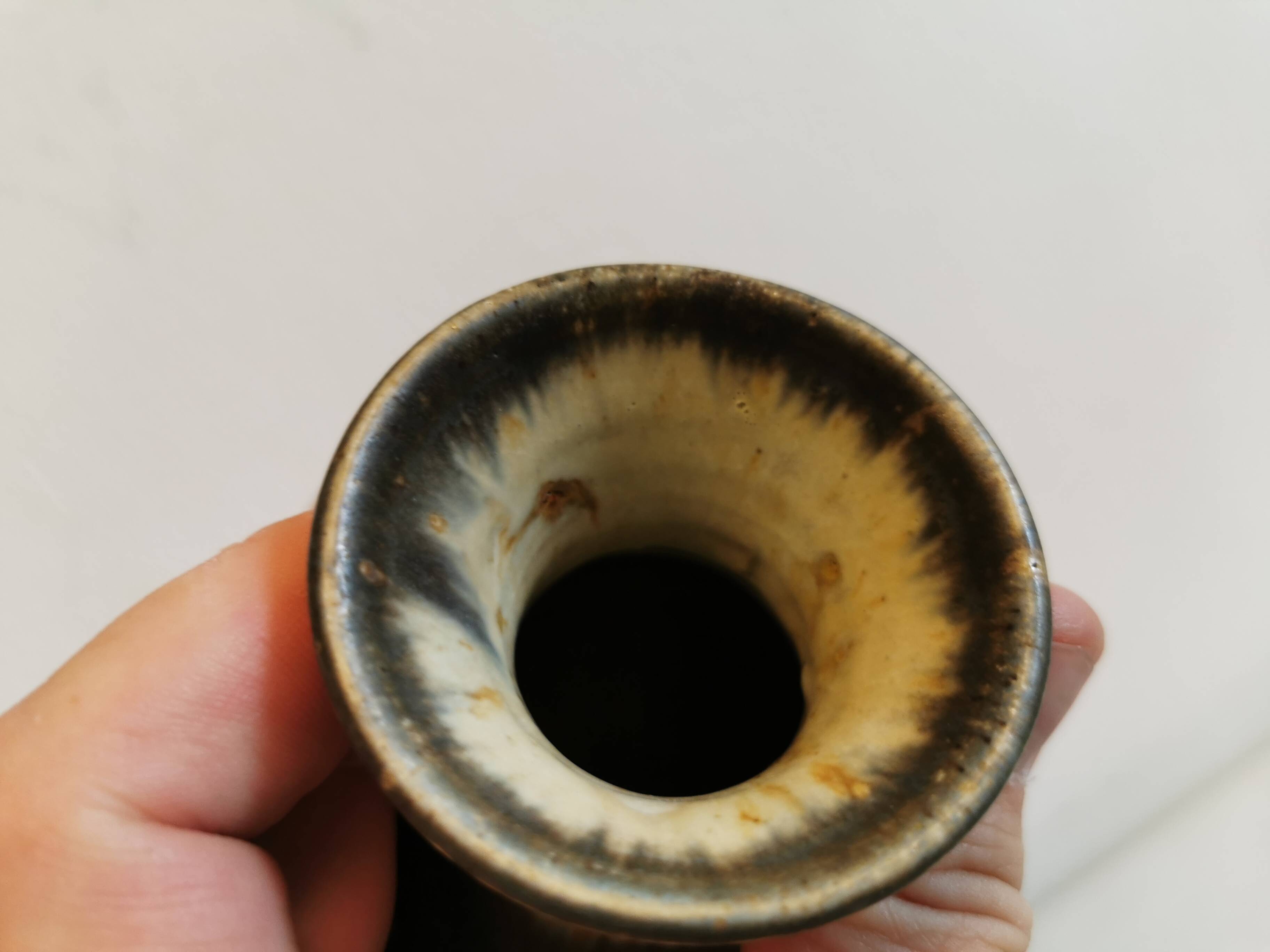 Danish designed vase in hares fur glaze from the 1960s.