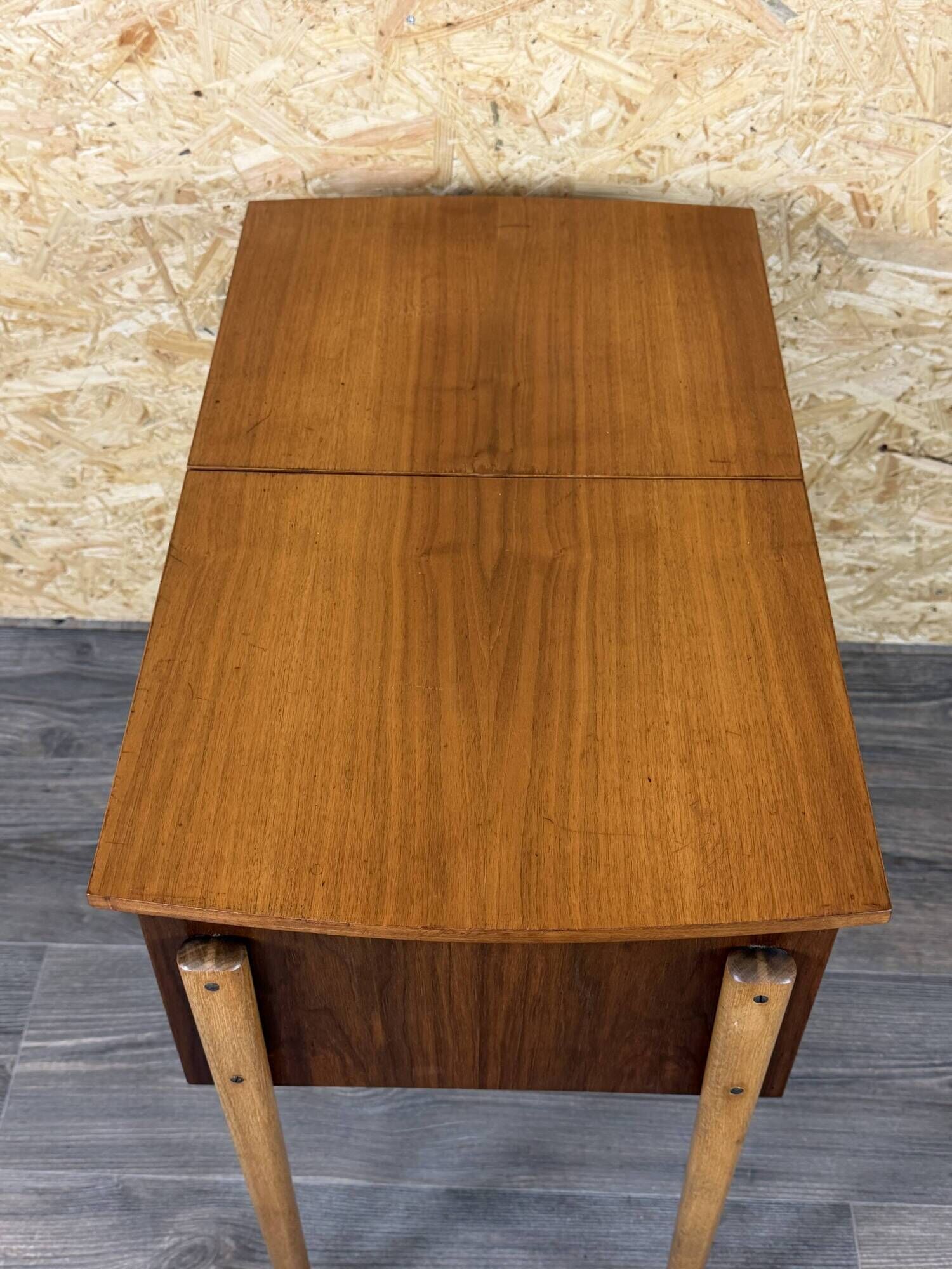 1960s 1970s Teak Sewing Box Sewing Table Utensil Holder with Basket