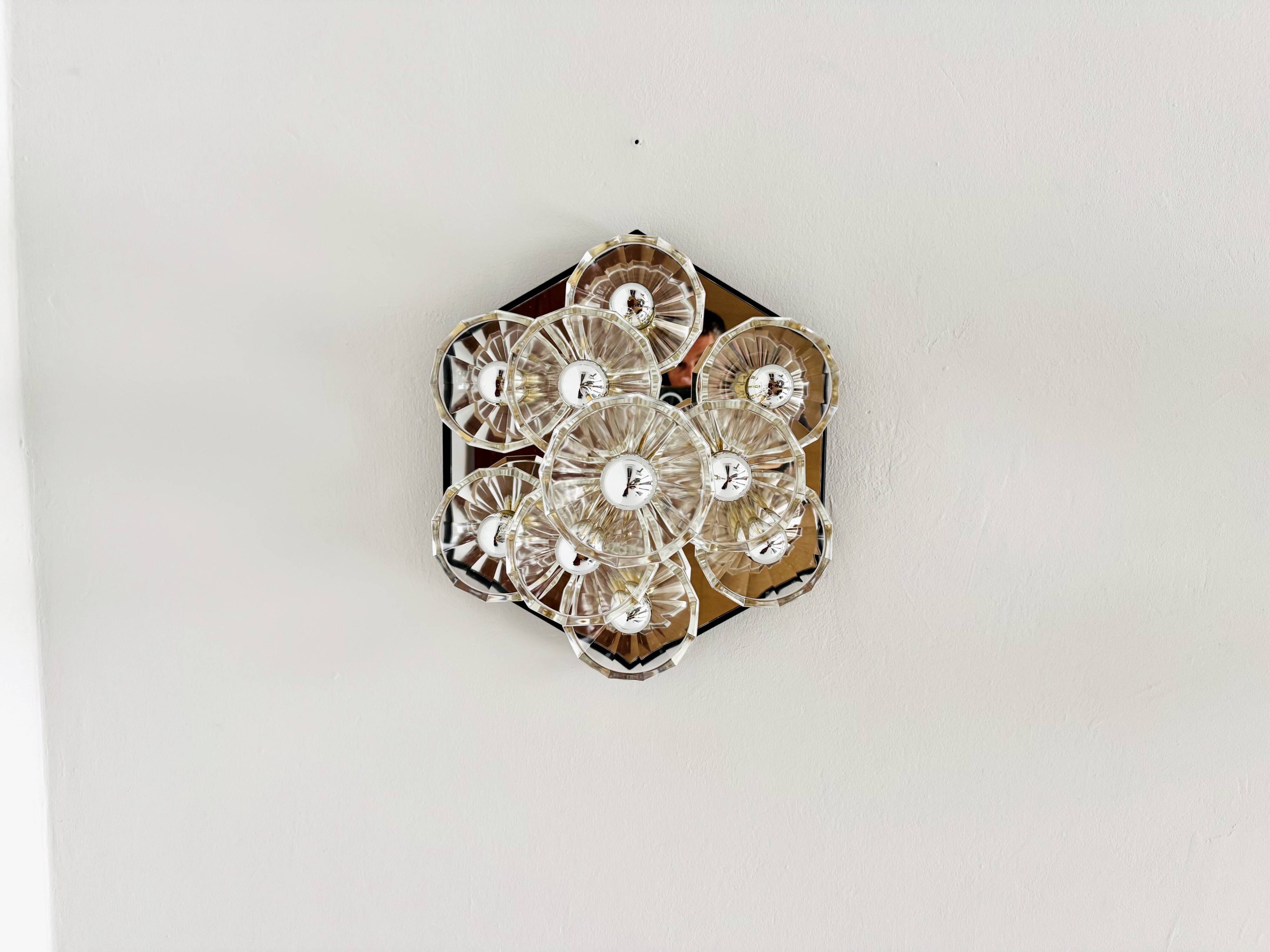 1980s Bicolor Glass Flush Chandelier by F. Fabbian