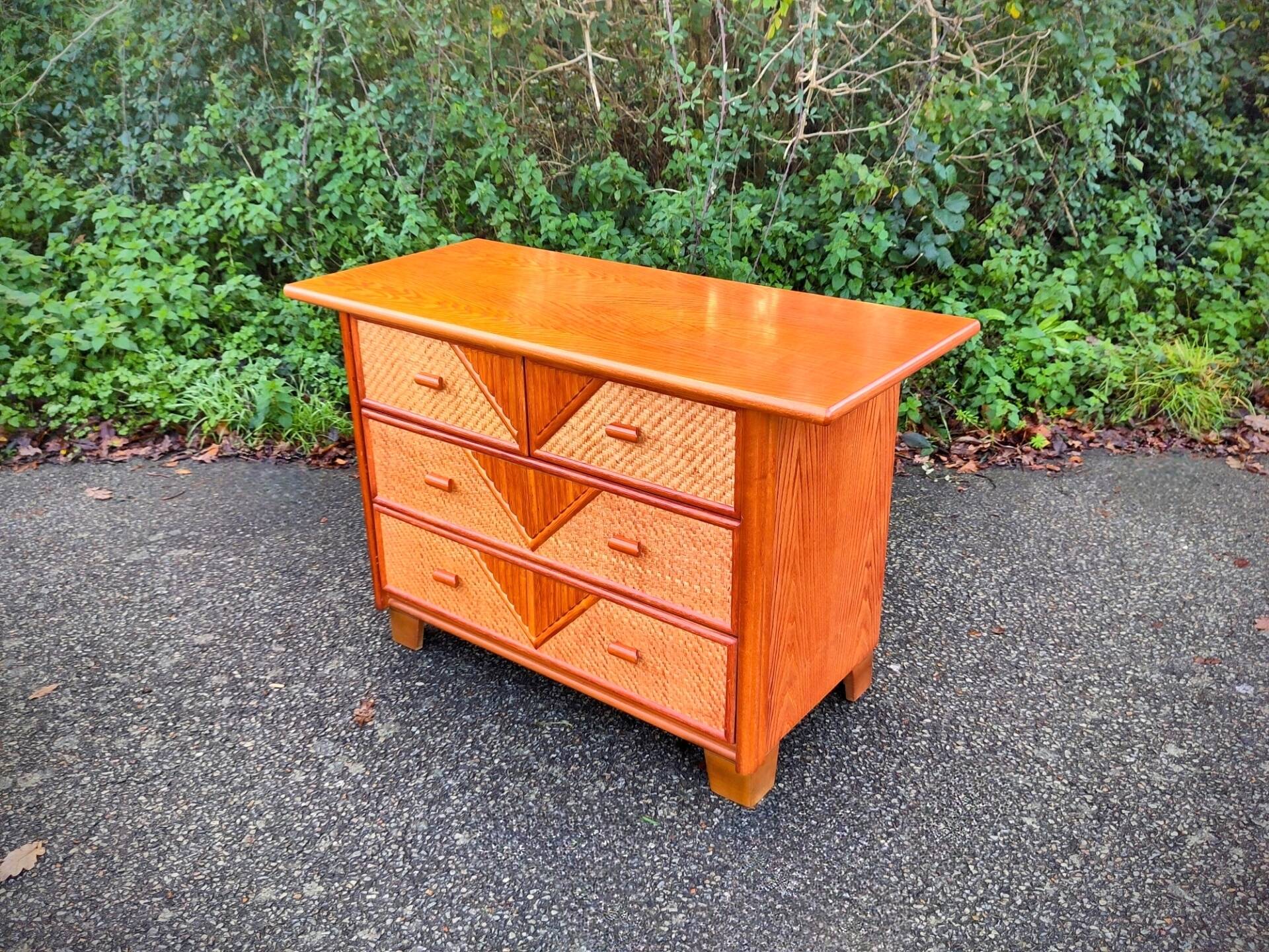 1960s rattan chest of drawers