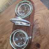 Vide-poche Art Déco en bois, verre gravé et métal chromé