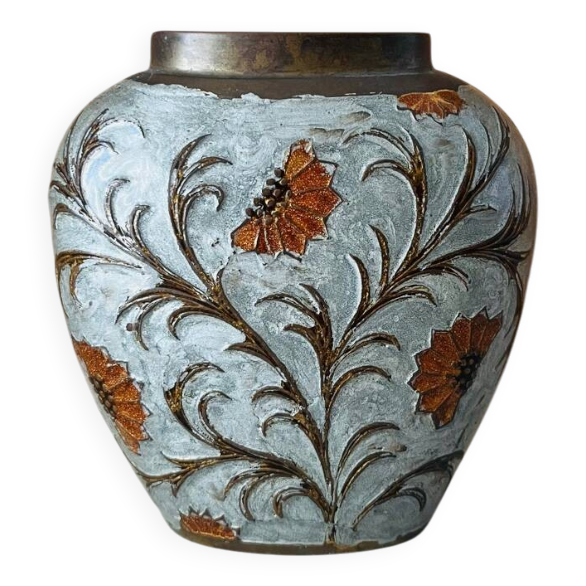 Vintage enamelled brass vase