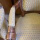 Two Louis XV style wooden and fabric armchairs