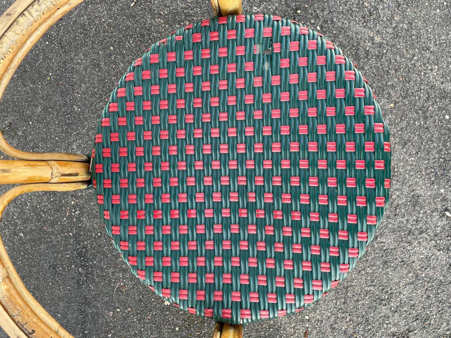 Pair of bistro chairs in bamboo and two-tone weaving