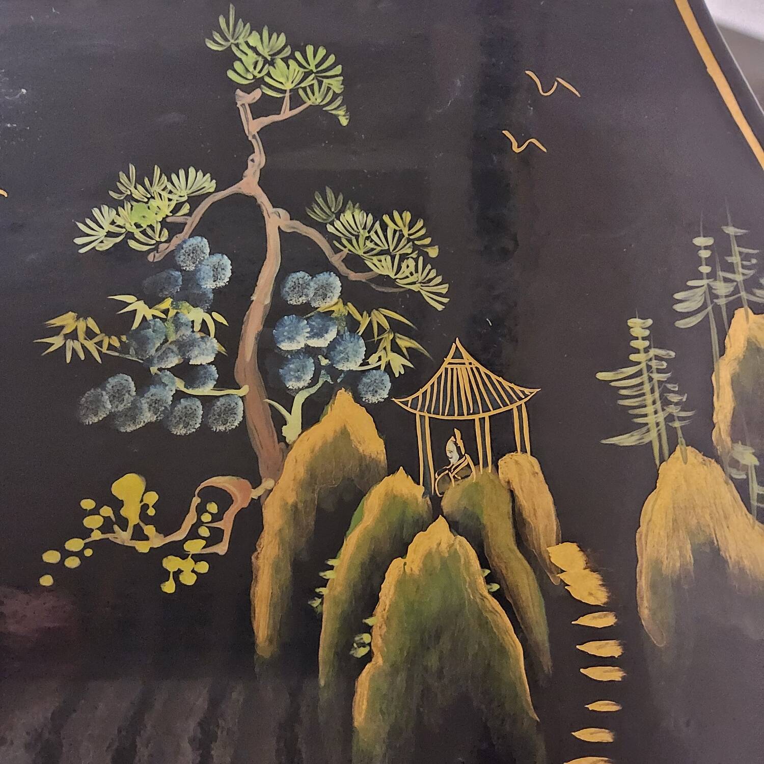 Vintage Chinese pagoda cabinet traditional scene (bohemian)