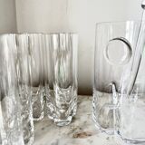 Vintage Bohemian Crystal Ice Bucket & 6 Glasses, Czech Rep. 80s