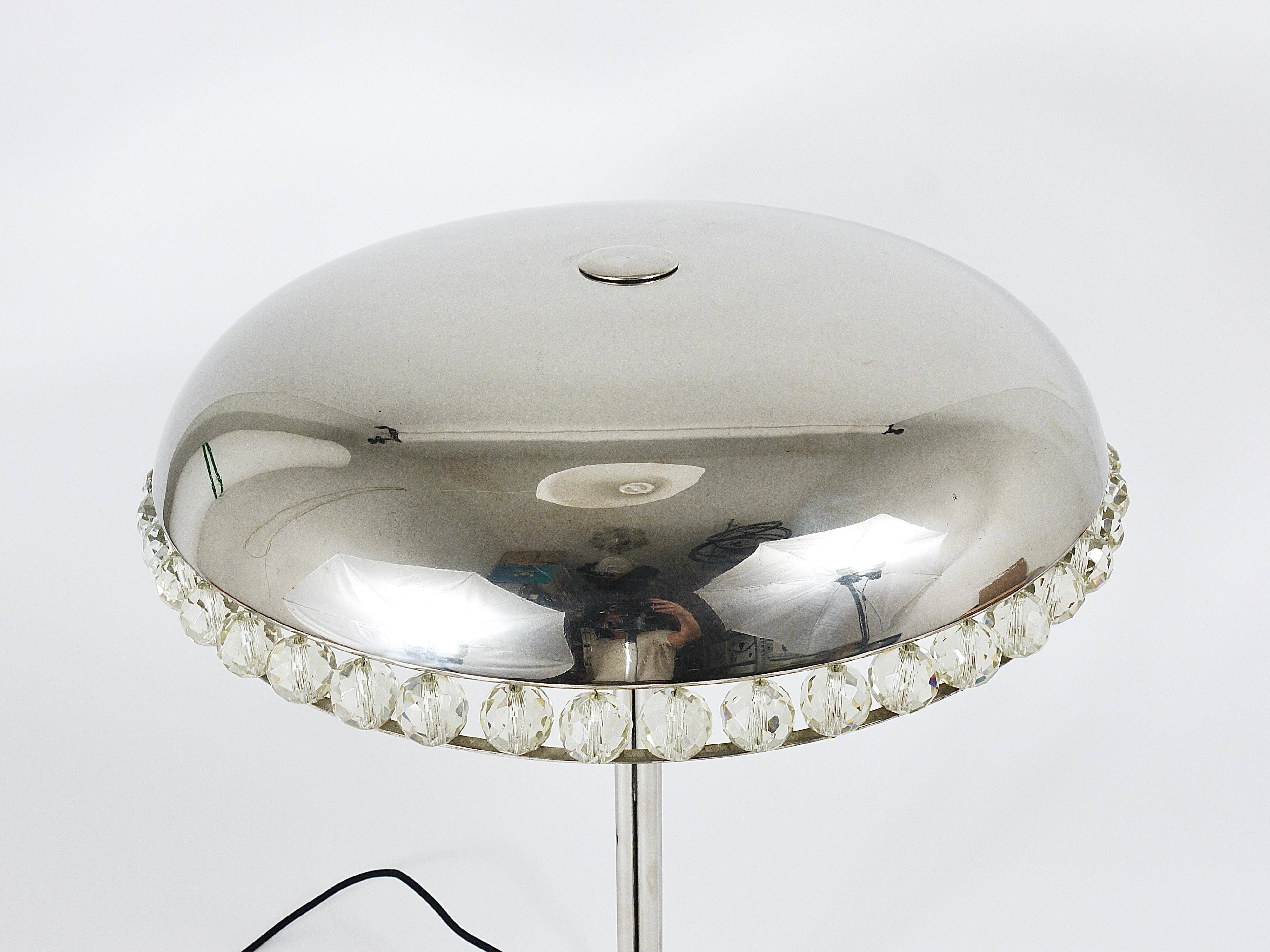 Mushroom Table Lamp in Nickel and Crystal Bakalowits Vienna, Austria, 1950s