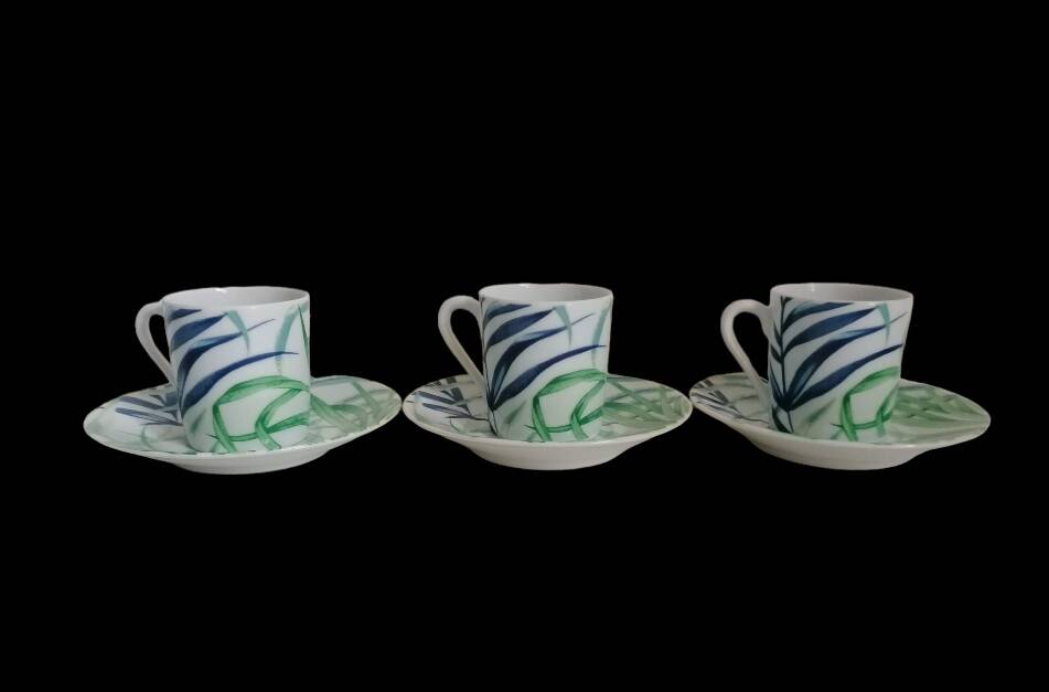 Set of 3 Limoges porcelain coffee cups Patrick Rey and Philippe Deshoulières