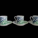 Set of 3 Limoges porcelain coffee cups Patrick Rey and Philippe Deshoulières