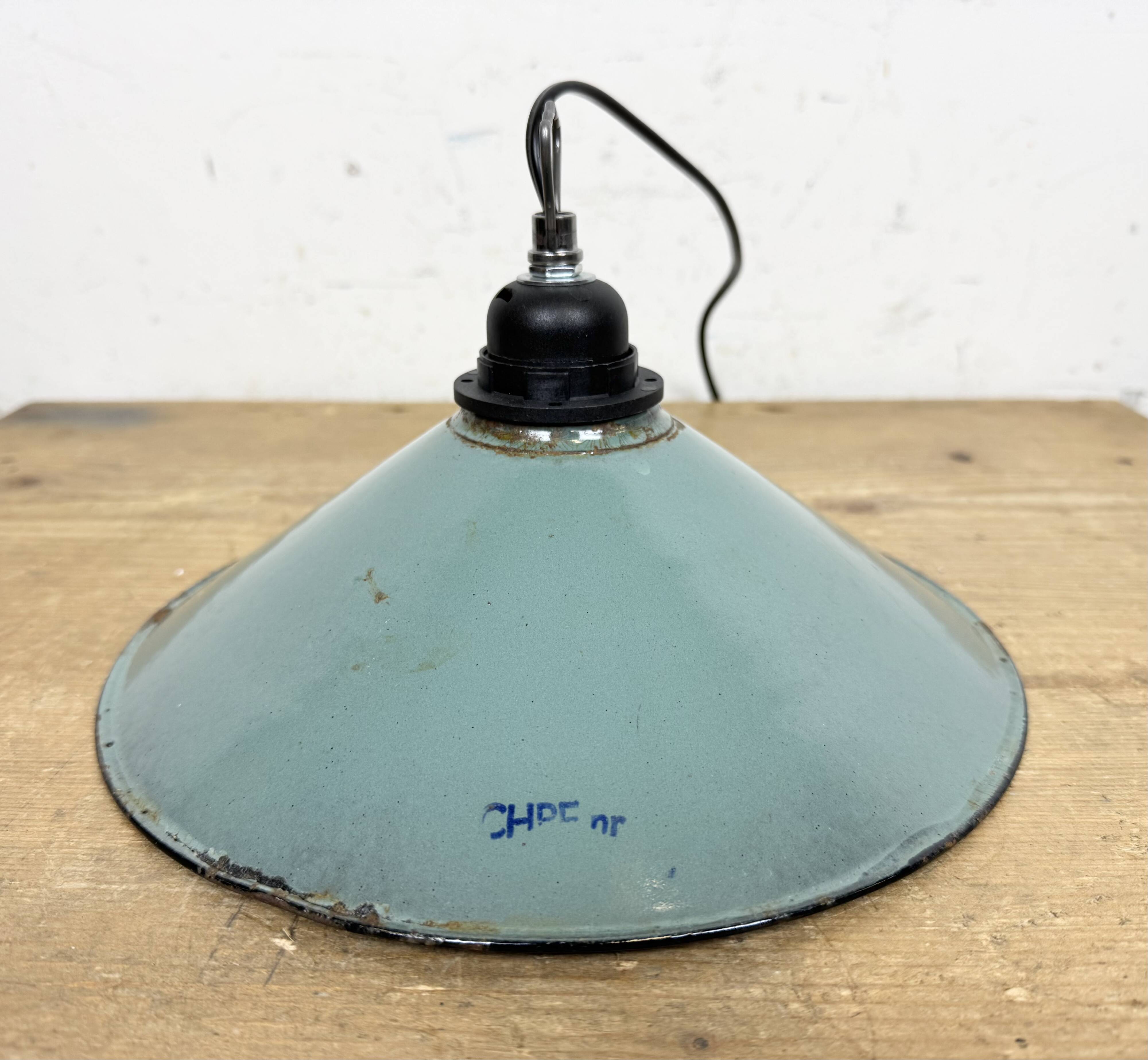 Industrial Petrol Enamel Factory Pendant Lamp, 1960s