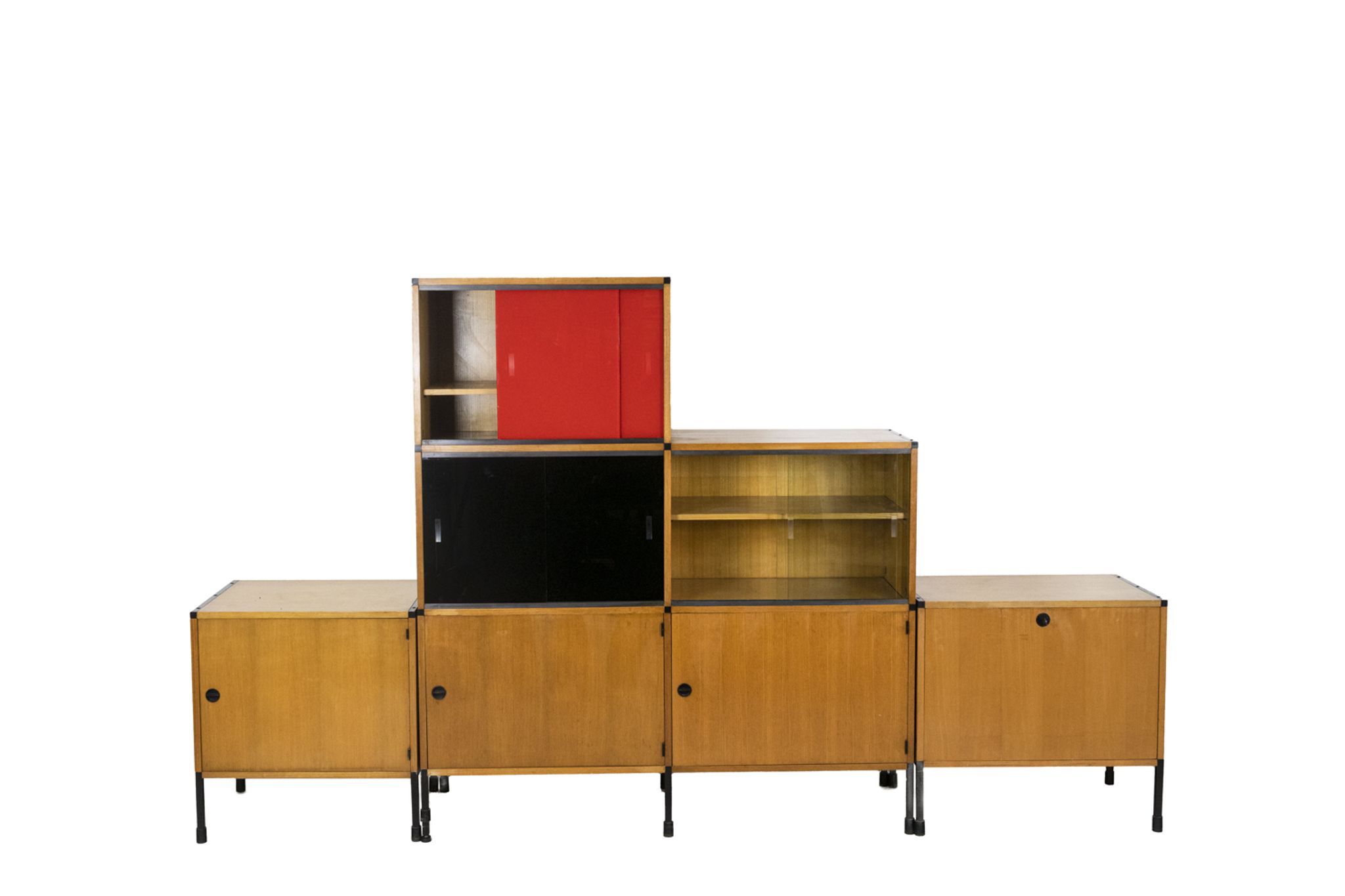 Oak and metal bookcase  design ARP (Motte Guariche Mortier), edition Minvielle 1960