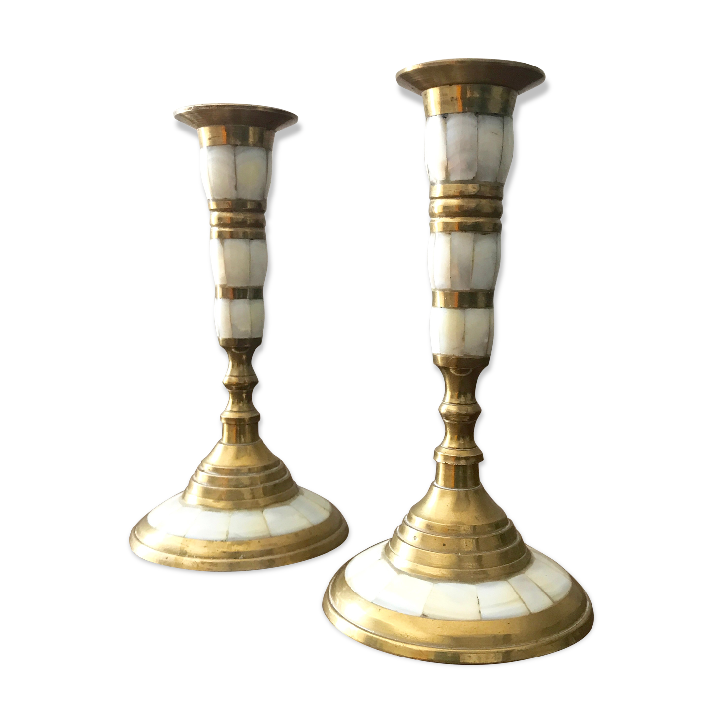 Bougeoirs laiton et nacre