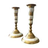 Brass and mother-of-pearl candlesticks