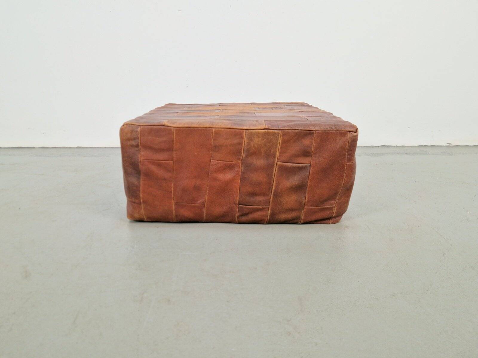 Brown Leather Pouf with Patchwork from de Sede, Switzerland, 1970s