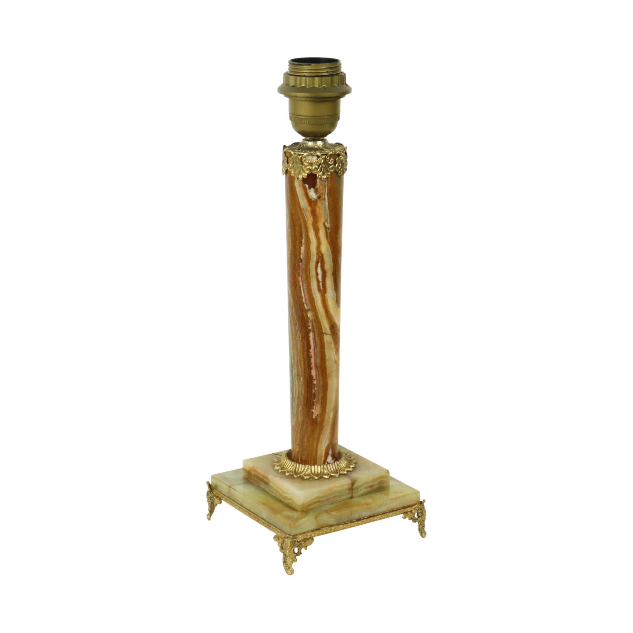 Classic Onyx and Brass Column Table Lamp 20th Century