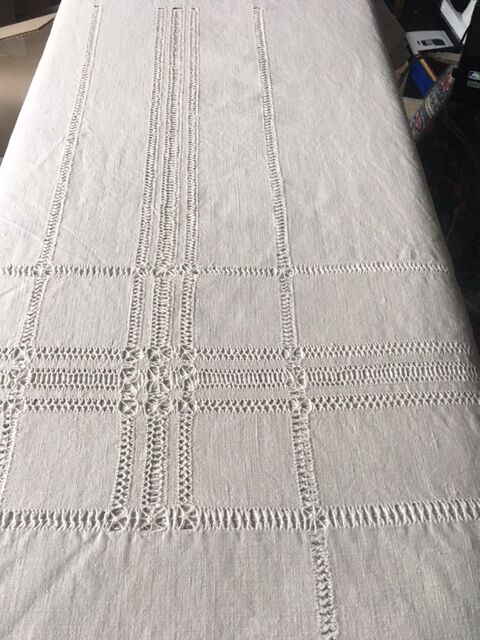 antique linen hand embroidered sheet with monogram and days