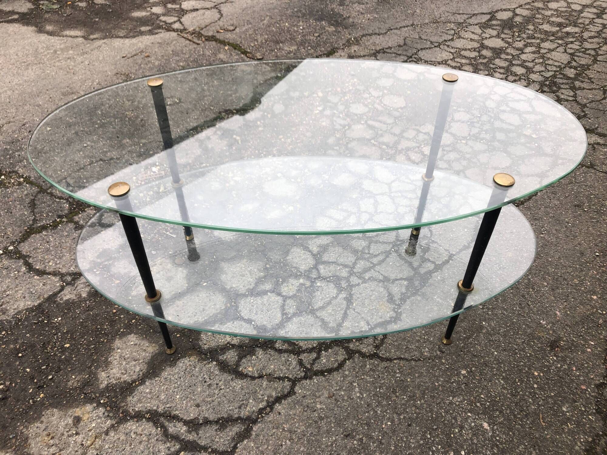 Glass coffee table double top dlg of Edoardo Paoli 50s